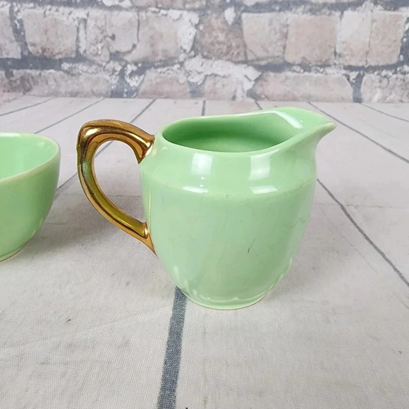 Vintage 1940s Biltons Open  Sugar and Creamer Set England Pistachio Green Gold - Picture 10 of 16